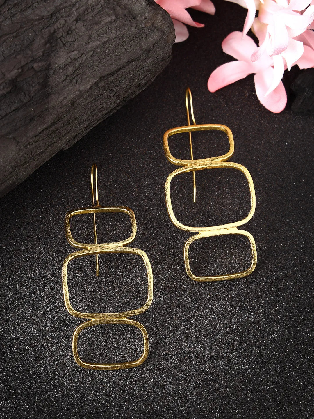 Gold-plated Contemporary Fish Hook Drop Earrings