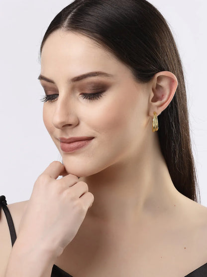 Gold-plated Alloy Circular-Shaped Half Hoop Earrings