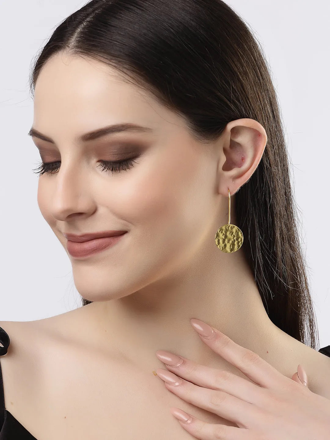 Gold-plated Fish Hook Circle Drop Earrings