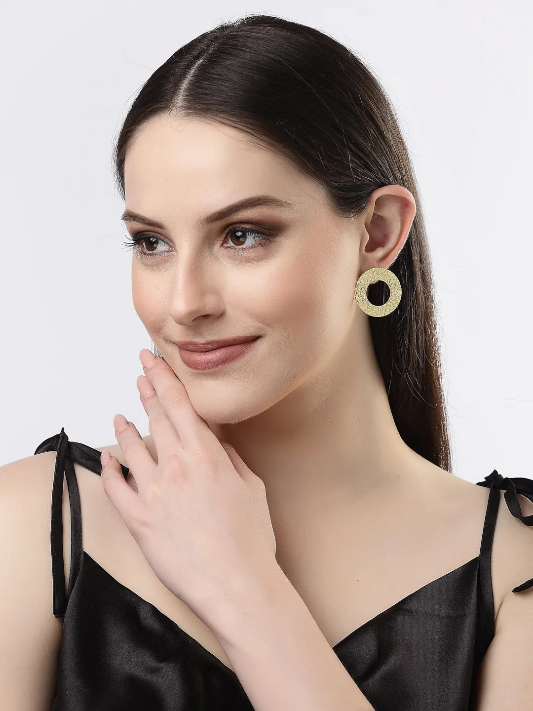 Gold-plated Cut Out Circle Drop Earrings