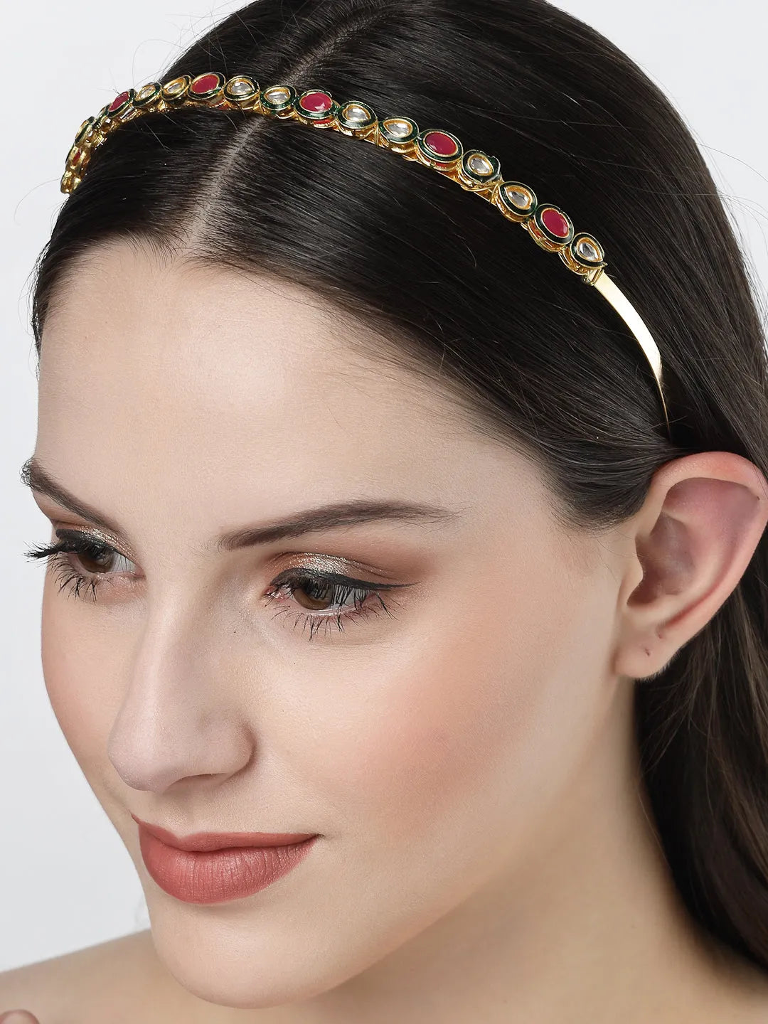 Multi colour Kundan Gold-Plated Embellished Hairband