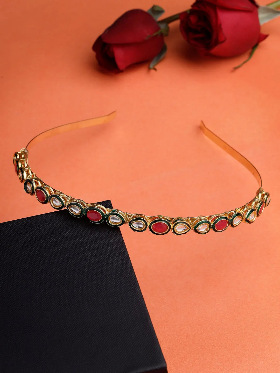 Multi colour Kundan Gold-Plated Embellished Hairband