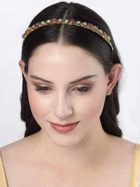 Multi colour Kundan Gold-Plated Embellished Hairband