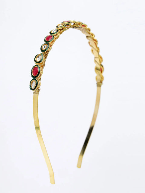 Multi colour Kundan Gold-Plated Embellished Hairband