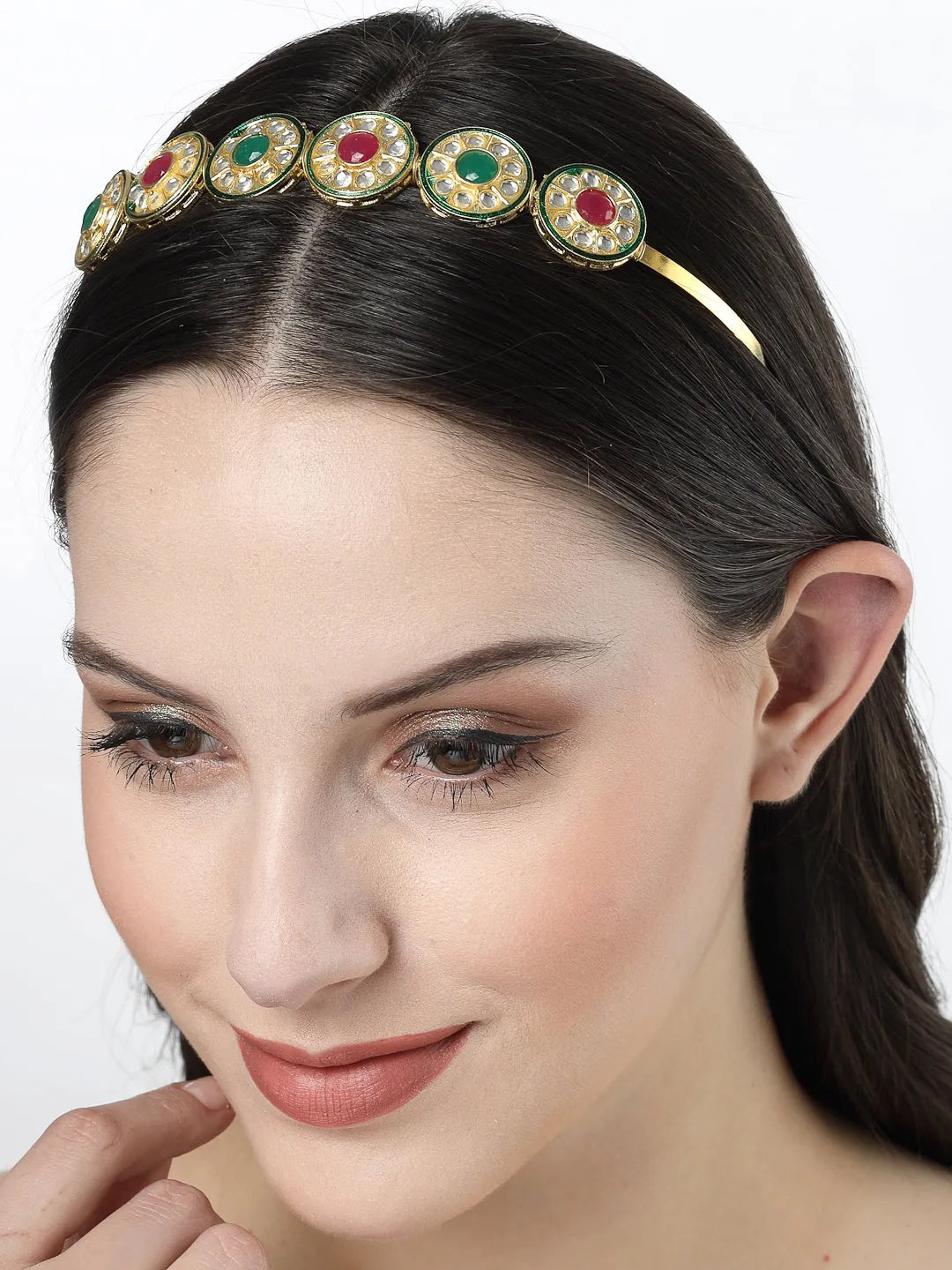 Multi colour Kundan Gold-Plated Embellished Hairband