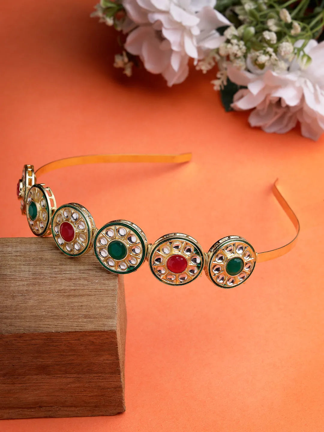 Multi colour Kundan Gold-Plated Embellished Hairband