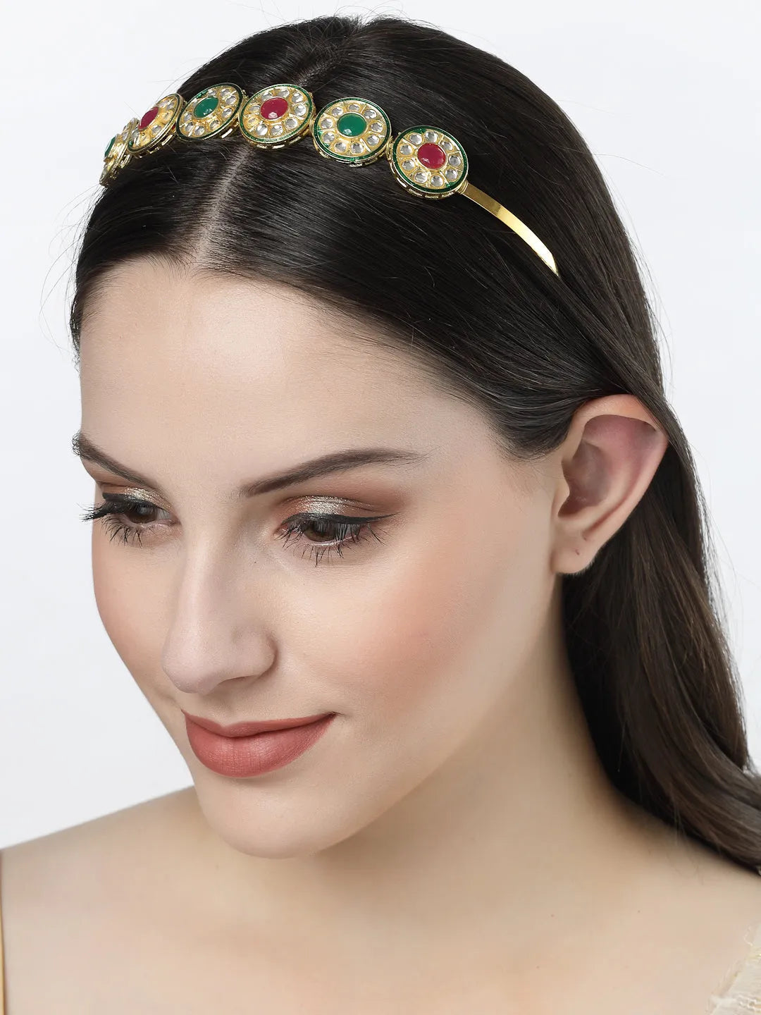 Multi colour Kundan Gold-Plated Embellished Hairband