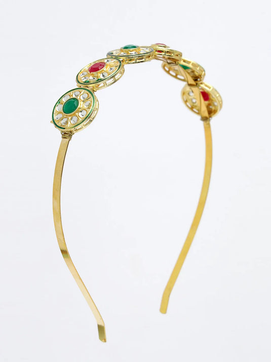 Multi colour Kundan Gold-Plated Embellished Hairband