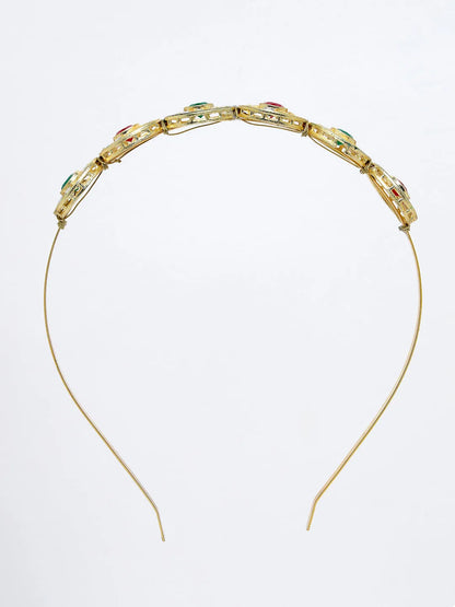 Multi colour Kundan Gold-Plated Embellished Hairband