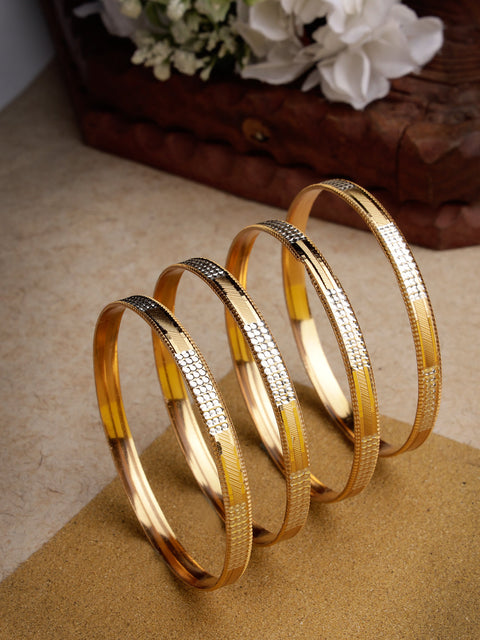 Set of 4 Gold-Plated CZ-Studded Traditional Bangles