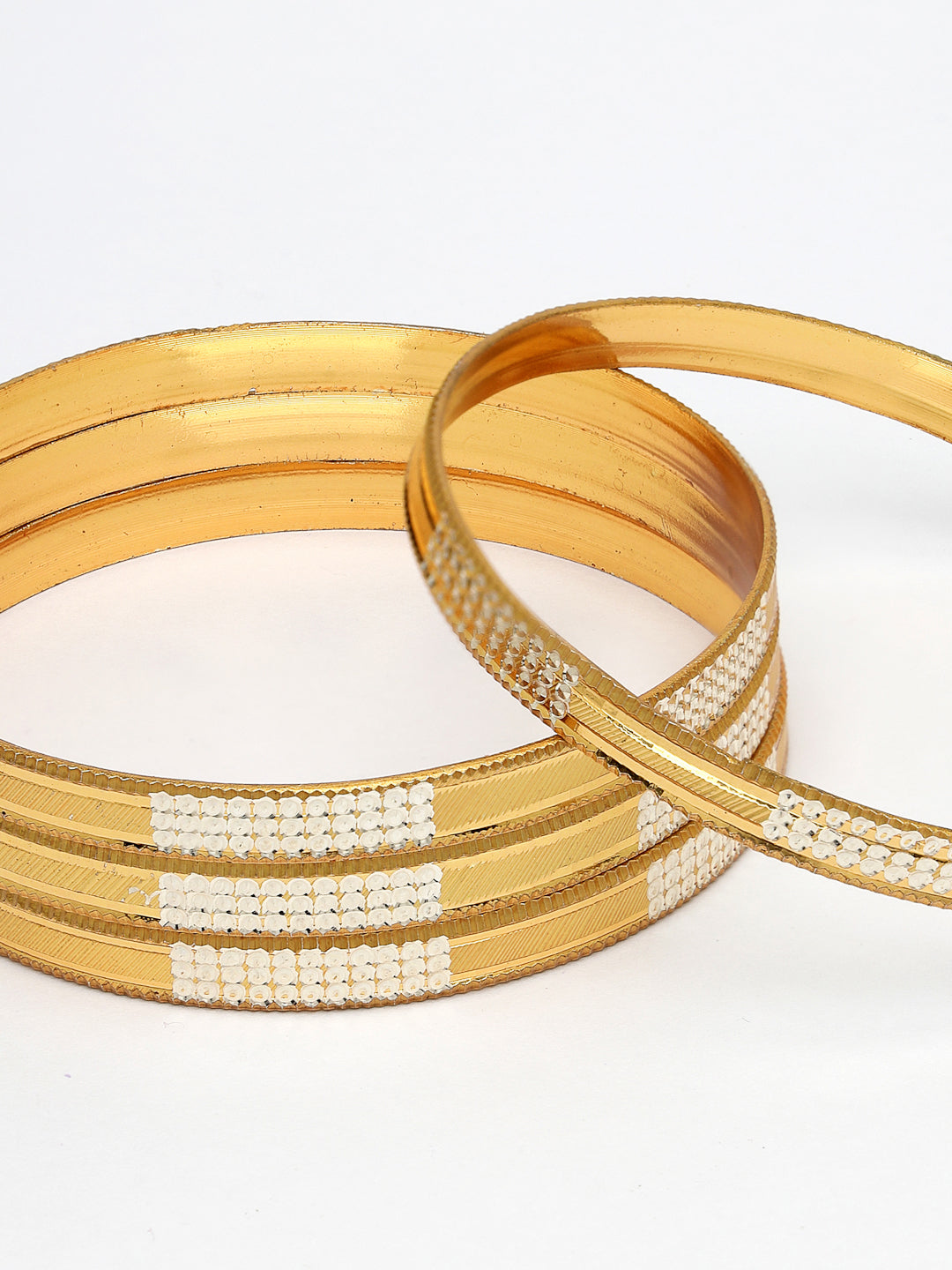 Set of 4 Gold-Plated CZ-Studded Traditional Bangles