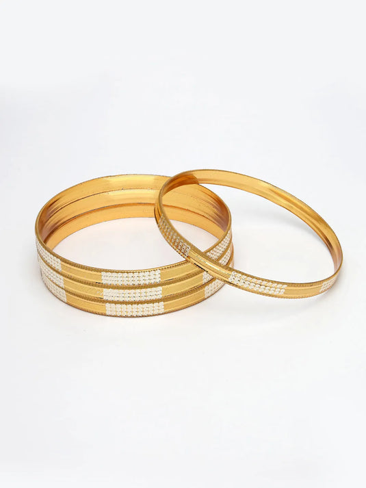 Set of 4 Gold-Plated CZ-Studded Traditional Bangles