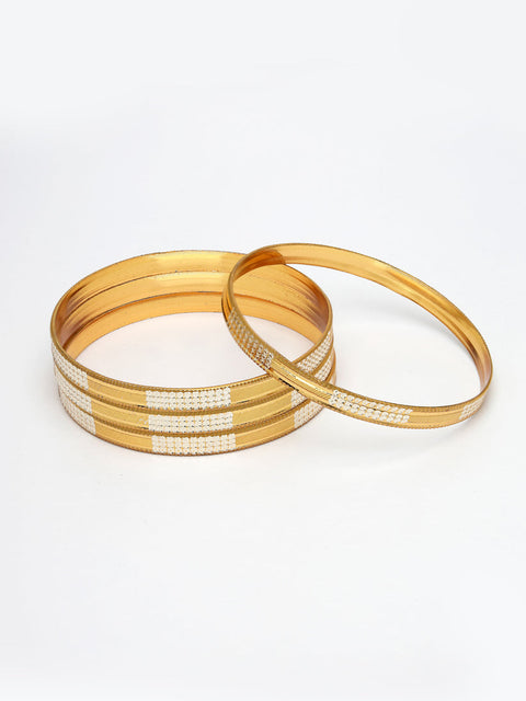 Women Set of 4 Gold-Plated CZ-Studded Traditional Bangles