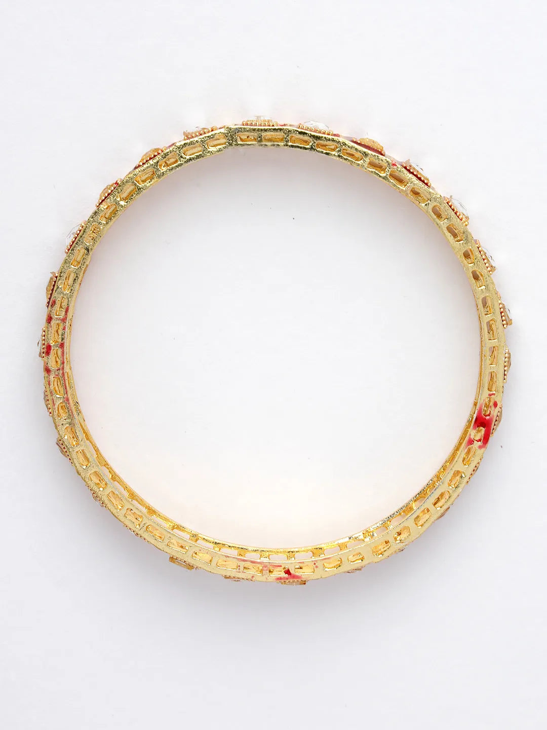 Set Of 4 Gold-Plated Red Kundan-Studded Traditional Bangles