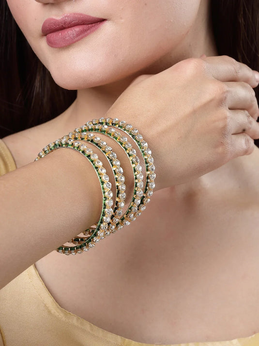 Set Of 4 Gold-Plated Kundan-Studded Traditional Bangles