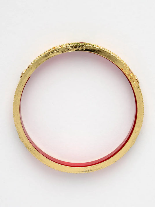 Set Of 2 Gold-Plated Red Kundan Traditional Bangles