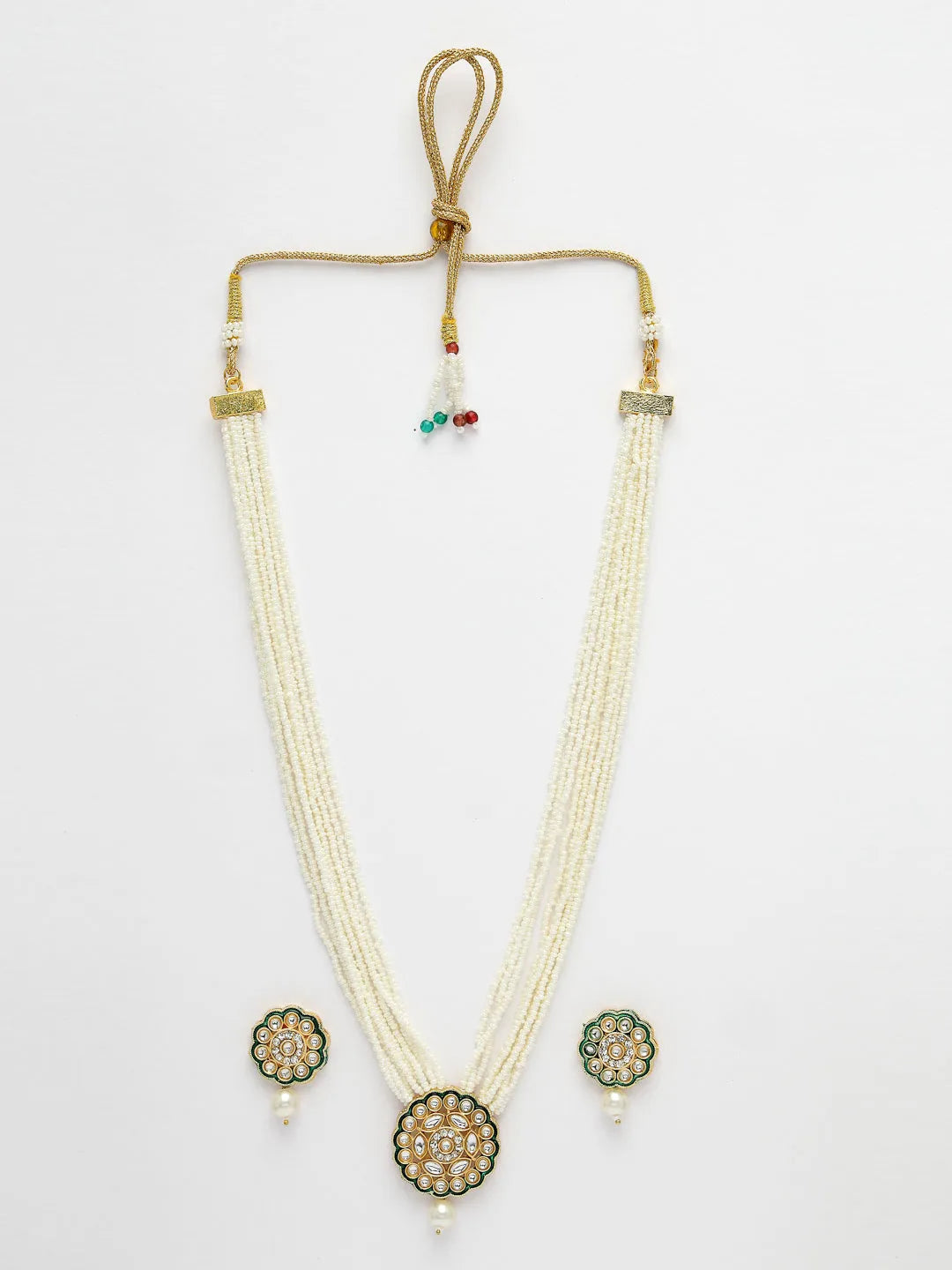 White &amp; Gold-Plated Kundan &amp; Pearl Jewellery Set