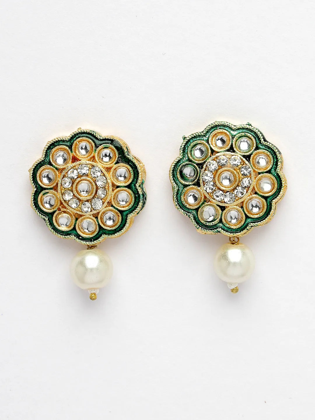 White &amp; Gold-Plated Kundan &amp; Pearl Jewellery Set