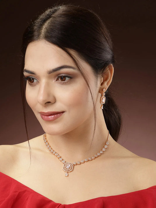 Gold-Plated American Diamond Studded Handcrafted Jewellery Set