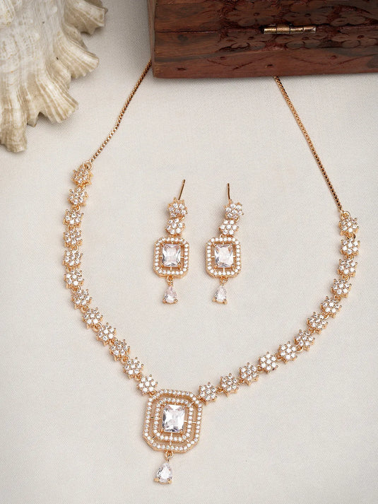 Gold-Plated American Diamond Studded Handcrafted Jewellery Set