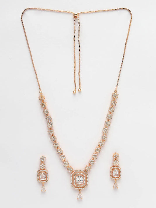 Gold-Plated American Diamond Studded Handcrafted Jewellery Set