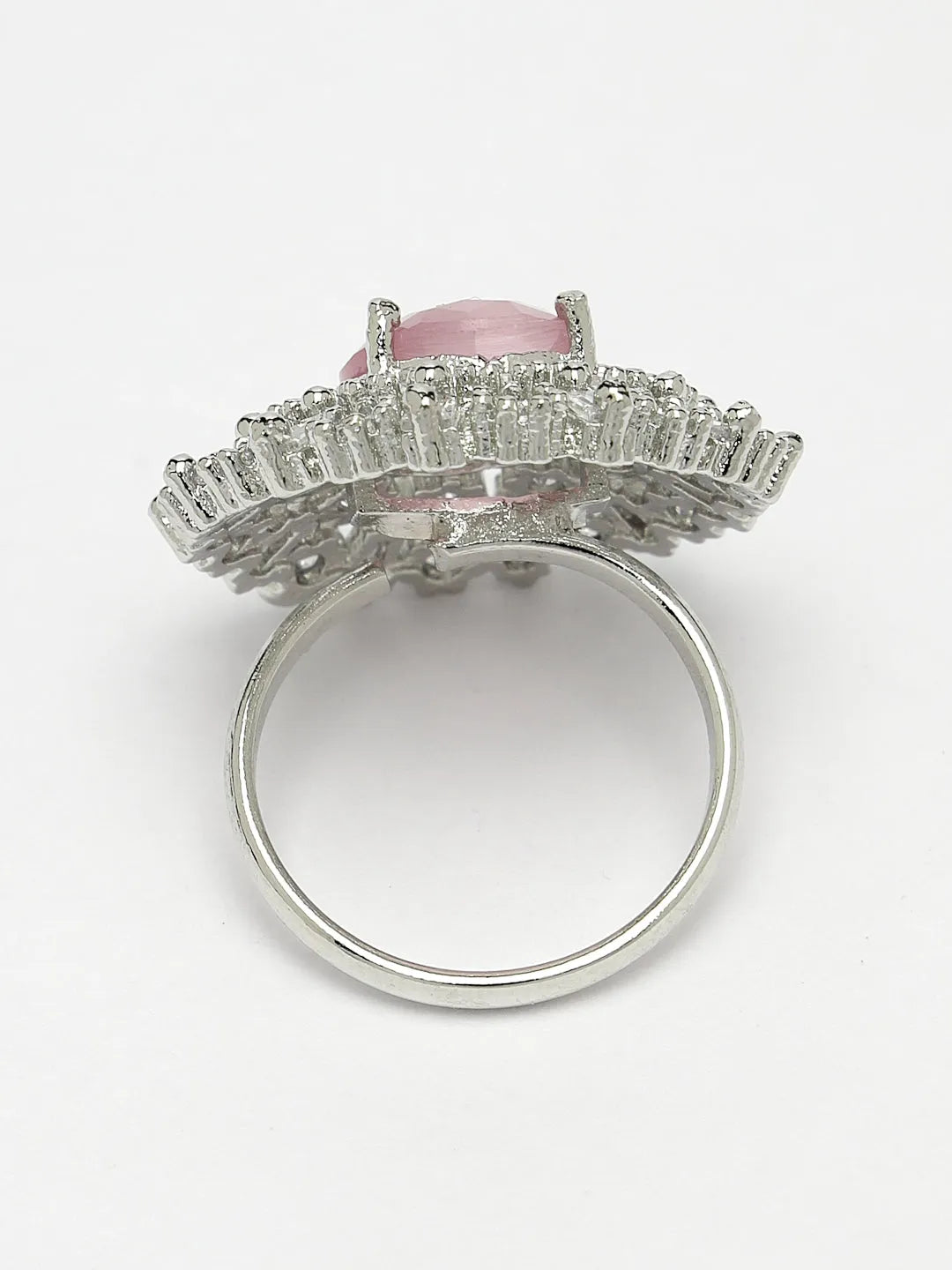 Pink &amp; Silver CZ-Studded Handcrafted Adjustable Finger Ring