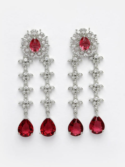 Women Silver-Plated Red CZ-Studded Handcrafted Jewellery Set