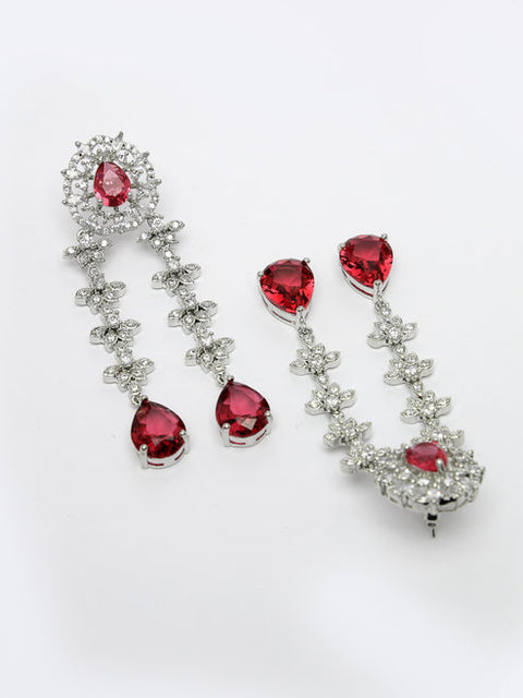 Women Silver-Plated Red CZ-Studded Handcrafted Jewellery Set