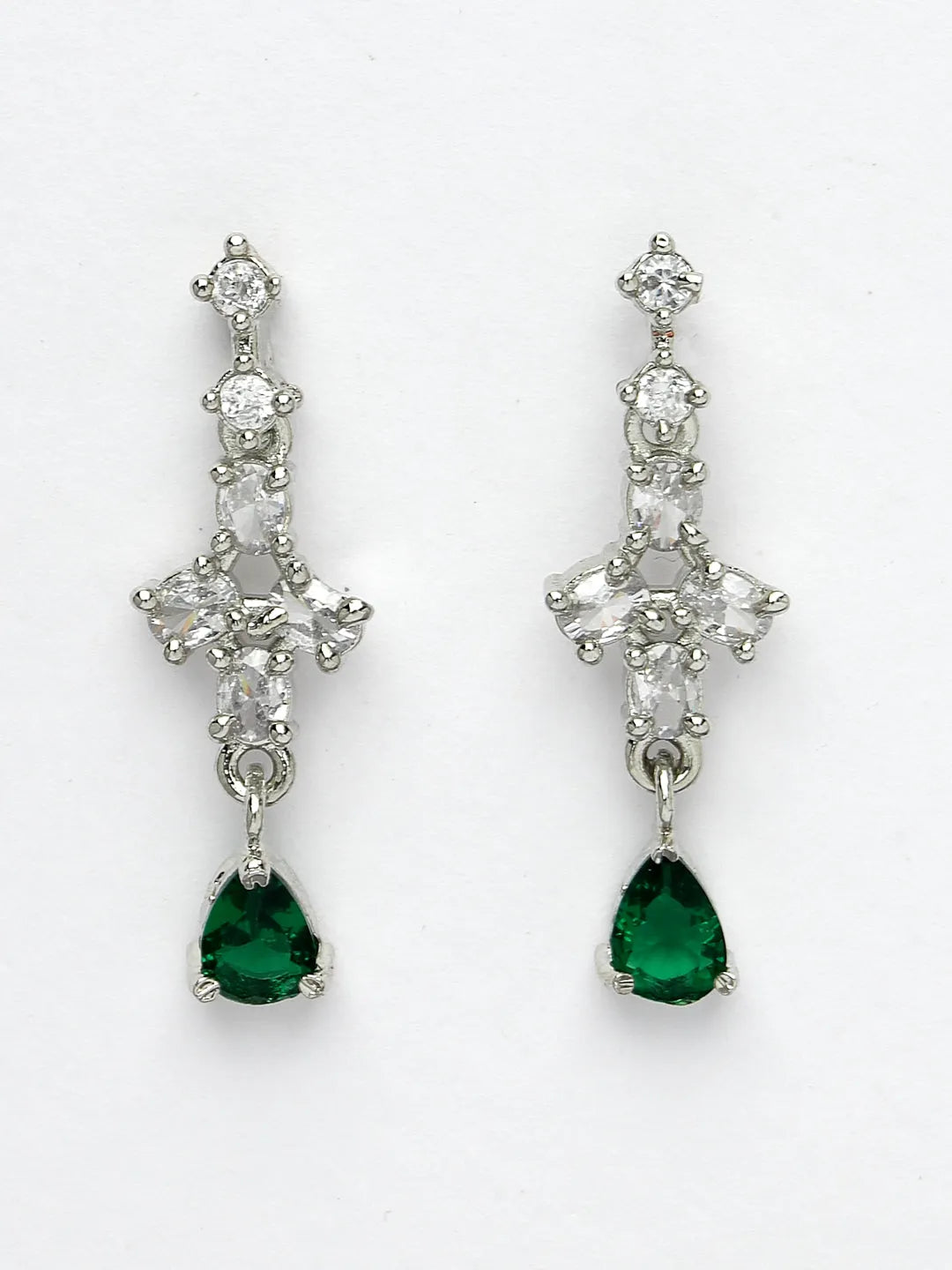 Silver-Plated Green American Diamond Studded Jewellery Set