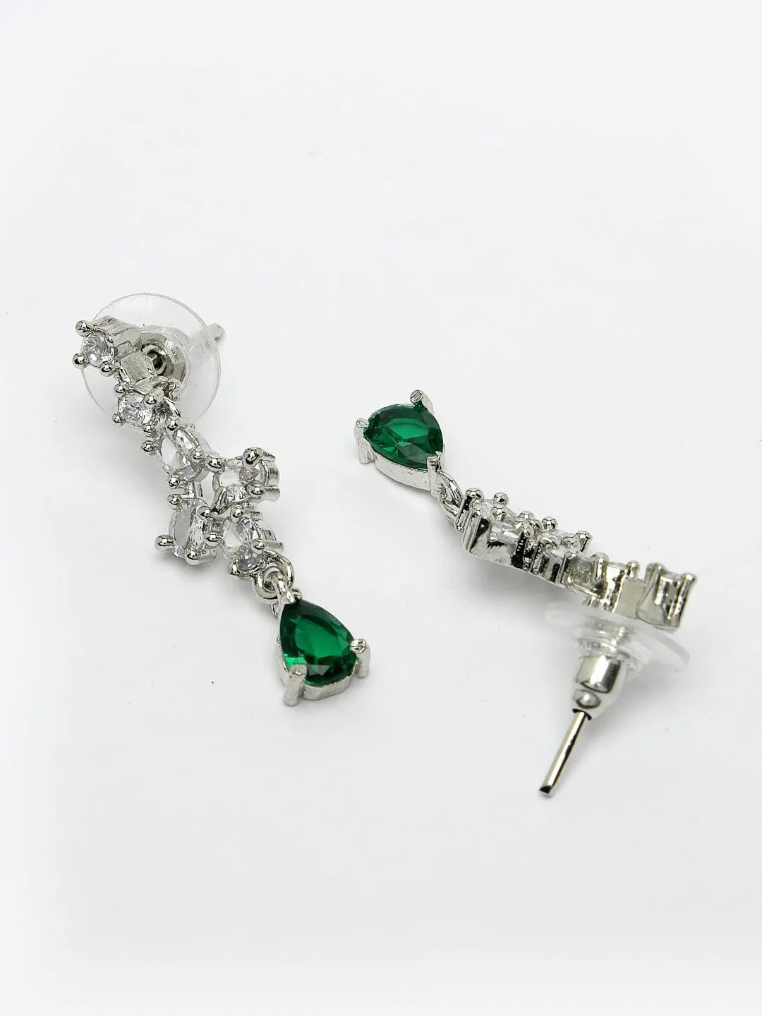 Silver-Plated Green American Diamond Studded Jewellery Set