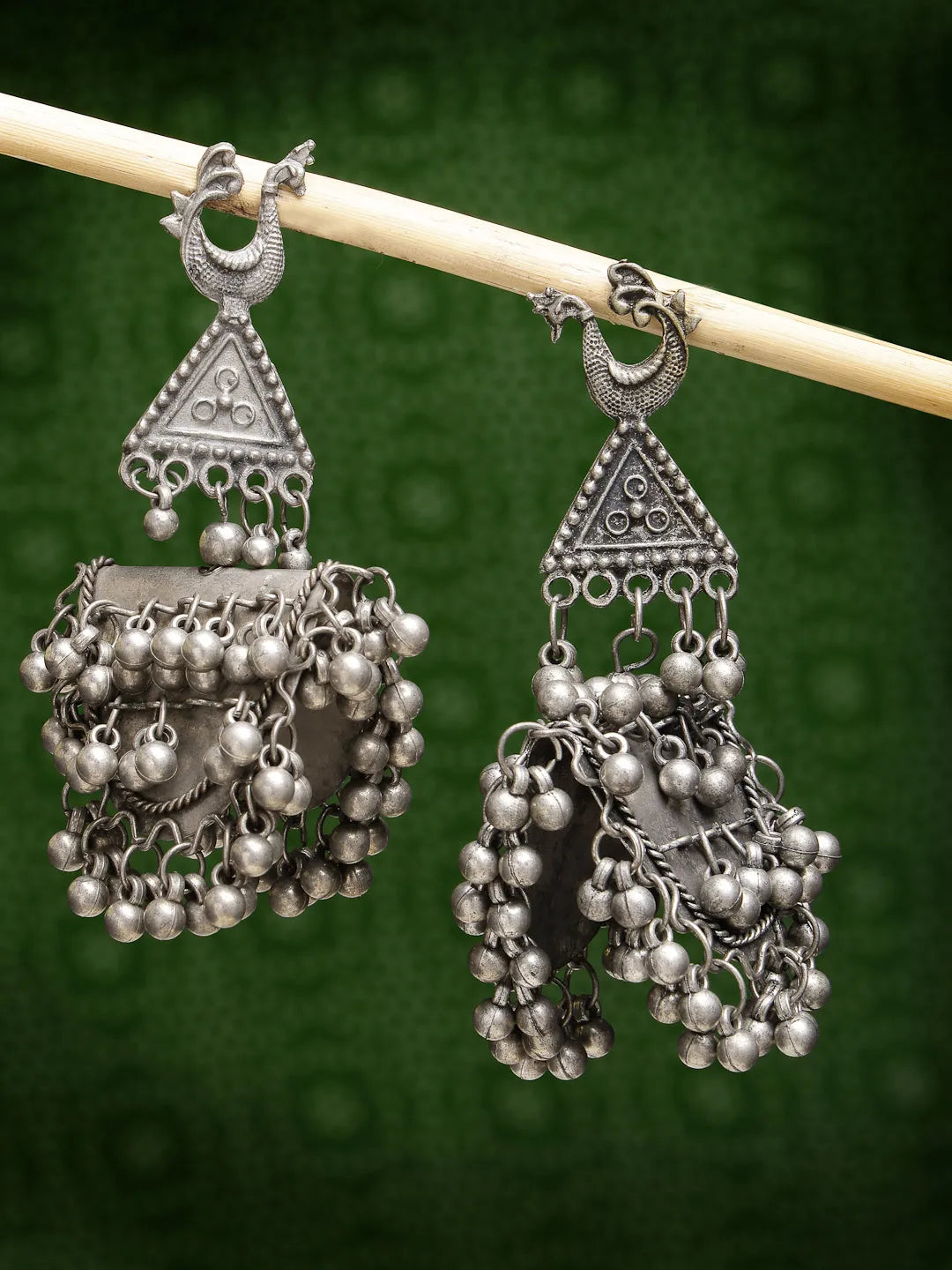 Silver-Plated Oxidised Contemporary Drop Earrings