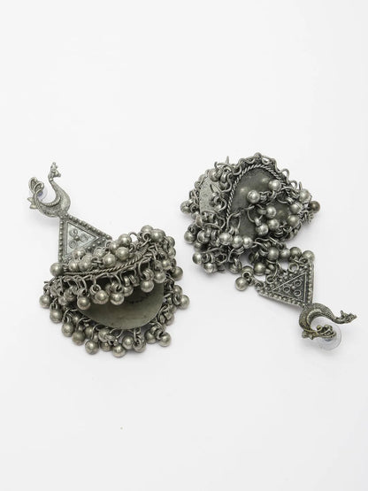 Silver-Plated Oxidised Contemporary Drop Earrings