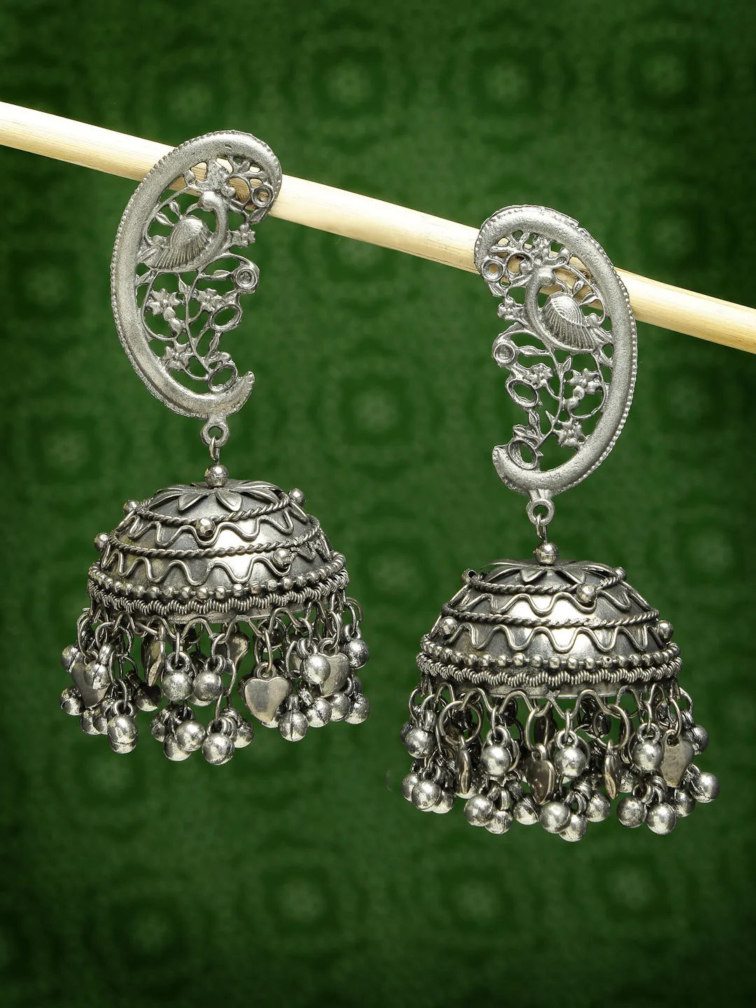 Silver-Plated Oxidised Dome Shaped Jhumka Earrings