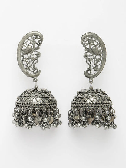 Silver-Plated Oxidised Dome Shaped Jhumka Earrings