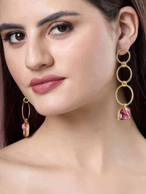 Gold-Plated Mother of Pearl Handcrafted Drop Earrings