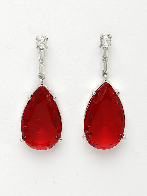 Women Silver-Plated Red Artificial Stones Studded Handcrafted Jewellery Set