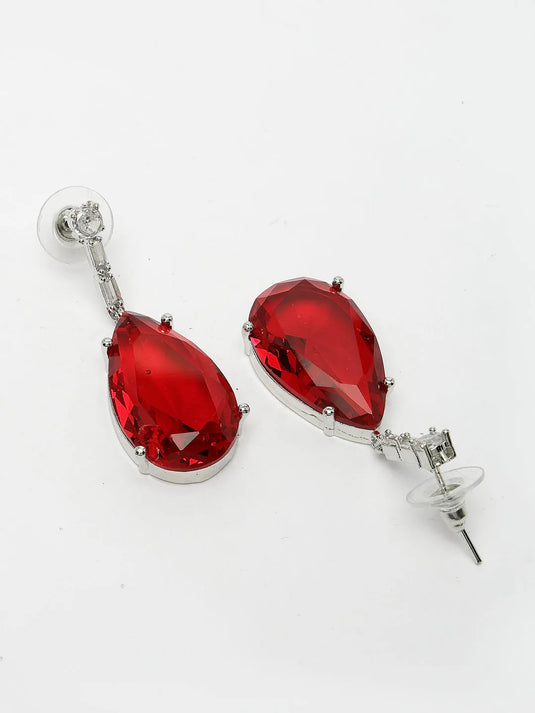 Silver-Plated Red Artificial Stones Studded Handcrafted Jewellery Set