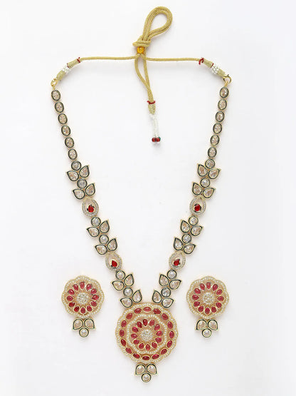 Red &amp; Gold Kundan Studded Handcrafted Jewellery Set