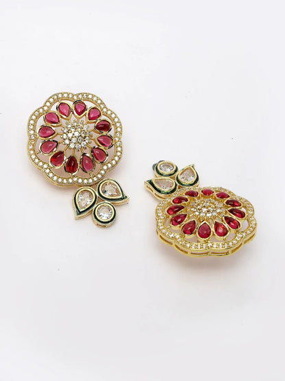 Red &amp; Gold Kundan Studded Handcrafted Jewellery Set