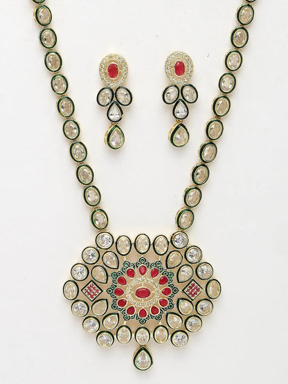 Red &amp; Gold Kundan Studded Handcrafted Jewellery Set