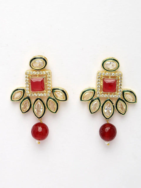 Red Kundan-Studded & Beaded Handcrafted Jewellery Set