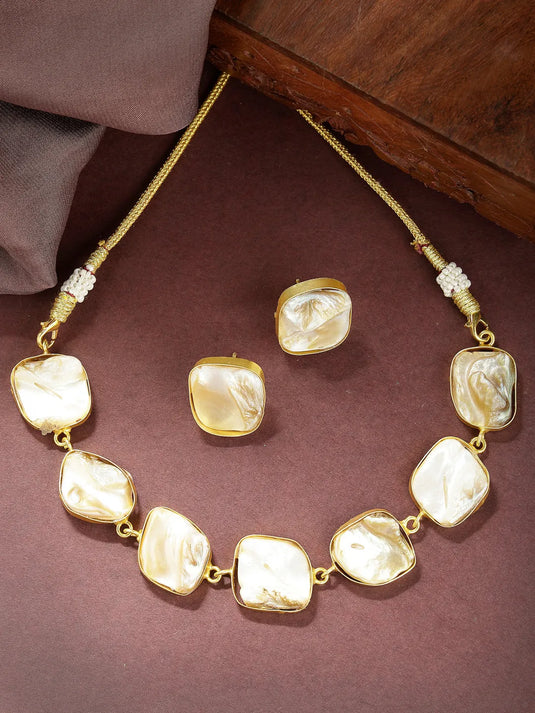 Gold-Plated Mother of Pearl Handcrafted Jewellery Set