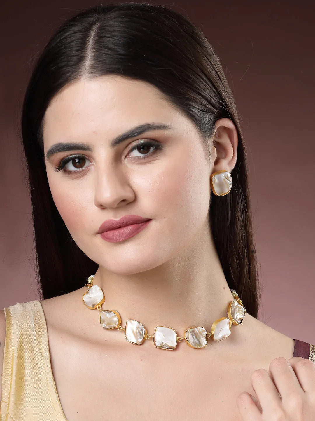 Gold-Plated Mother of Pearl Handcrafted Jewellery Set