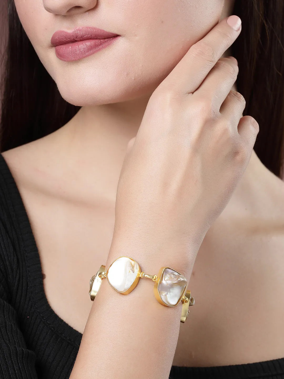 Gold-Plated Handcrafted Mother of Pearl Link Bracelet