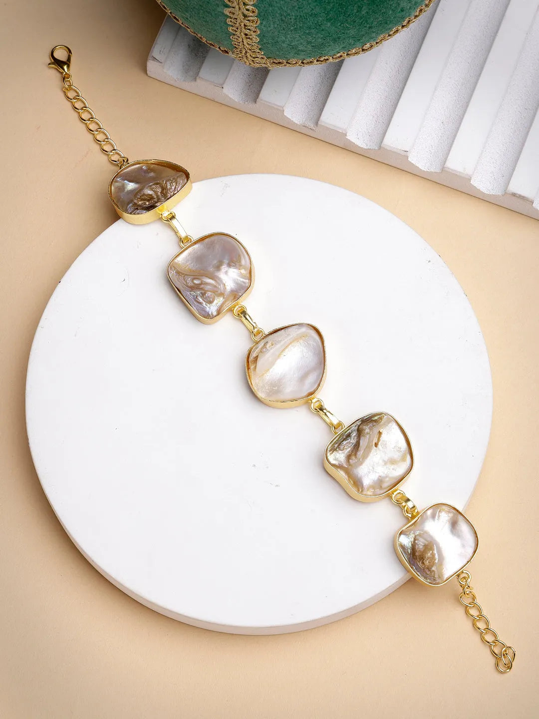 Gold-Plated Handcrafted Mother of Pearl Link Bracelet