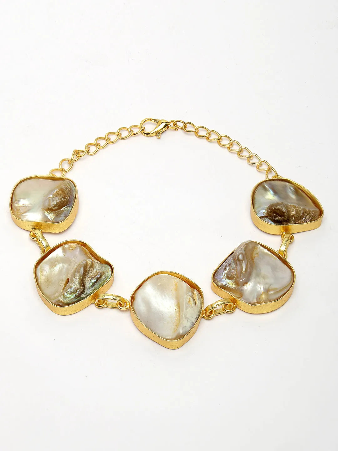 Gold-Plated Handcrafted Mother of Pearl Link Bracelet