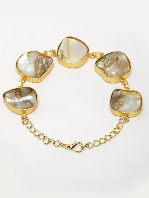 Gold-Plated Handcrafted Mother of Pearl Link Bracelet