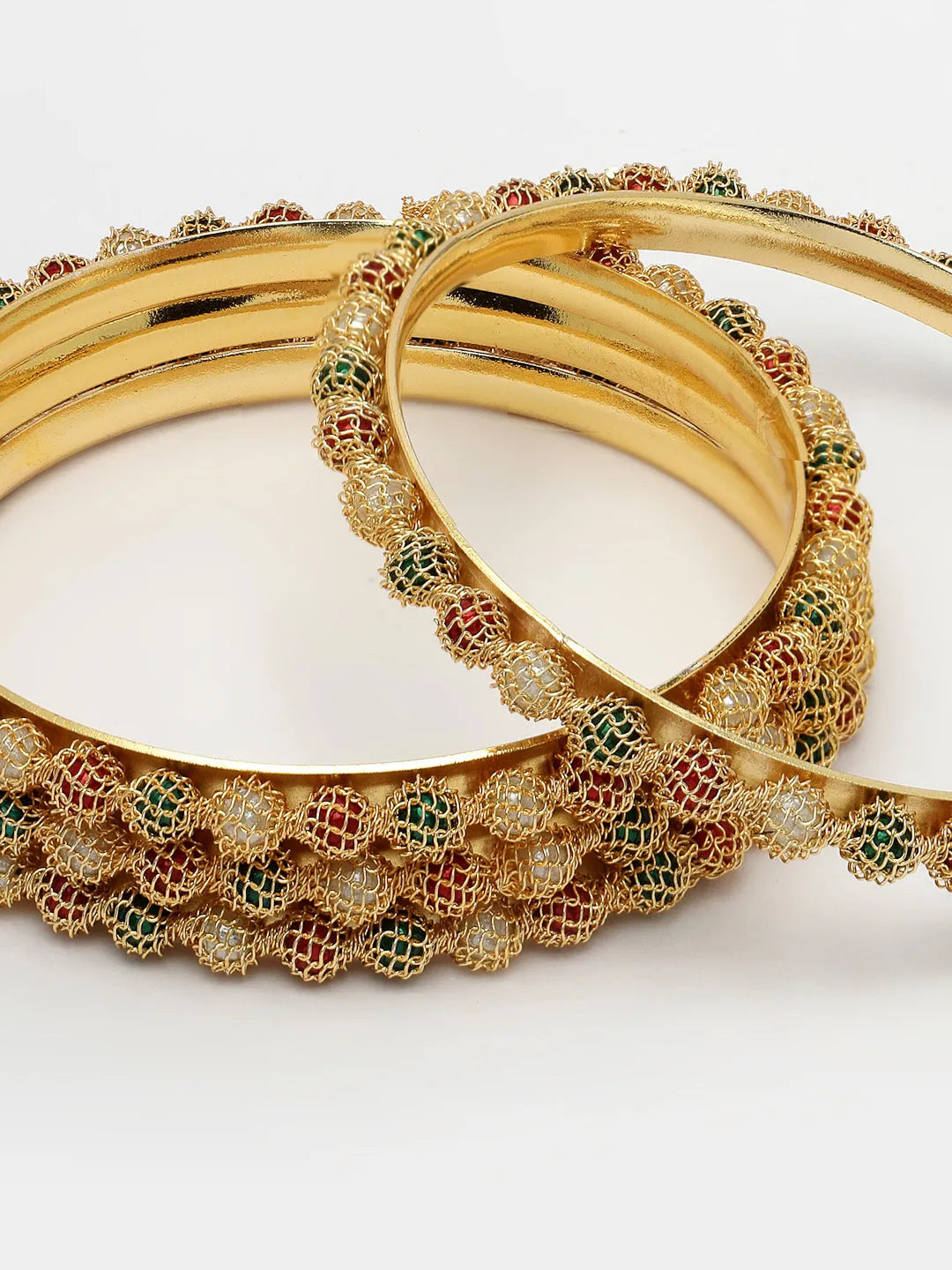 Set of 4 Gold-Plated Beads Handcrafted Traditional Bangles