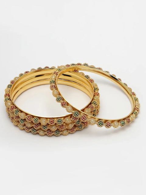 Set of 4 Gold-Plated Beads Handcrafted Traditional Bangles