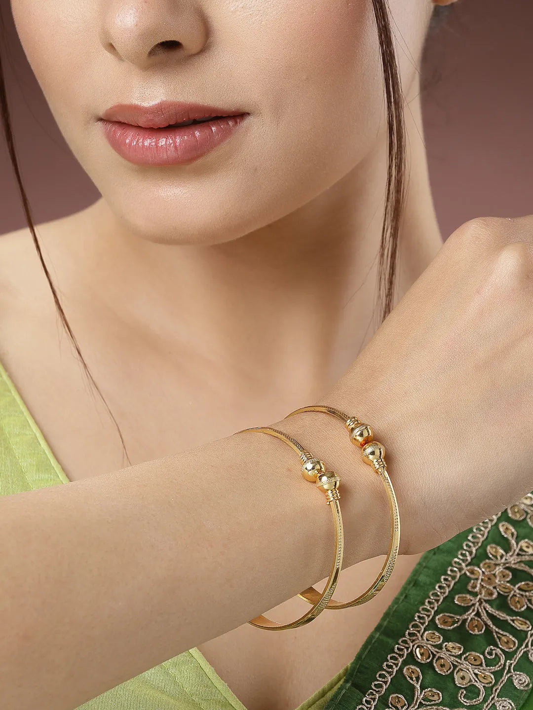 Set of 2 Gold-Plated Handcrafted Adjustable Bangles